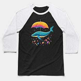 Whale Rainy Day With Umbrella Baseball T-Shirt